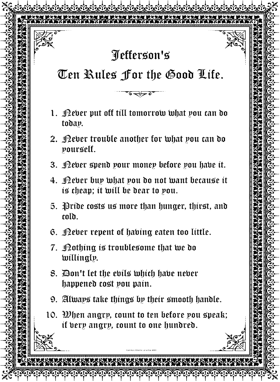 Jeffersons 10 rules for the good life